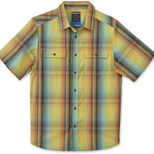 KAVU Northbound Sun Blaze Short Sleeve Shirt Summer Plaid Snap Button Up New!